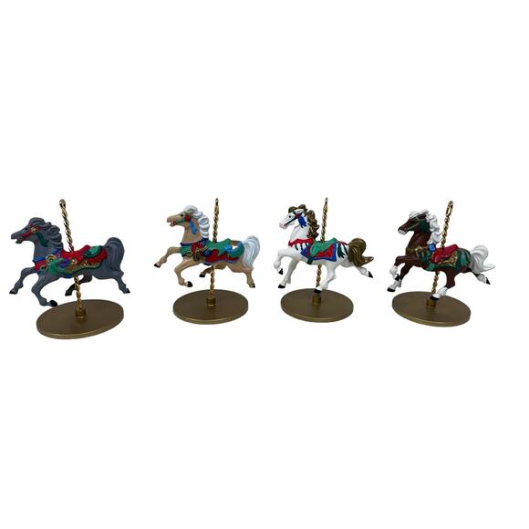 Hallmark Collection of 4 Carousel Horses w Stand Ginger Holly Star Snow 1989 - Picture 4 of 8